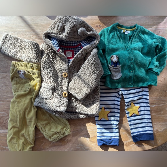 Mini Boden Other - Mini Boden Brown Fleece Coat and Green Cardigan Set